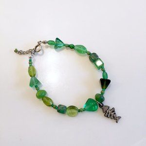 Peridot Green Glass Fish Bone Beaded Bracelet